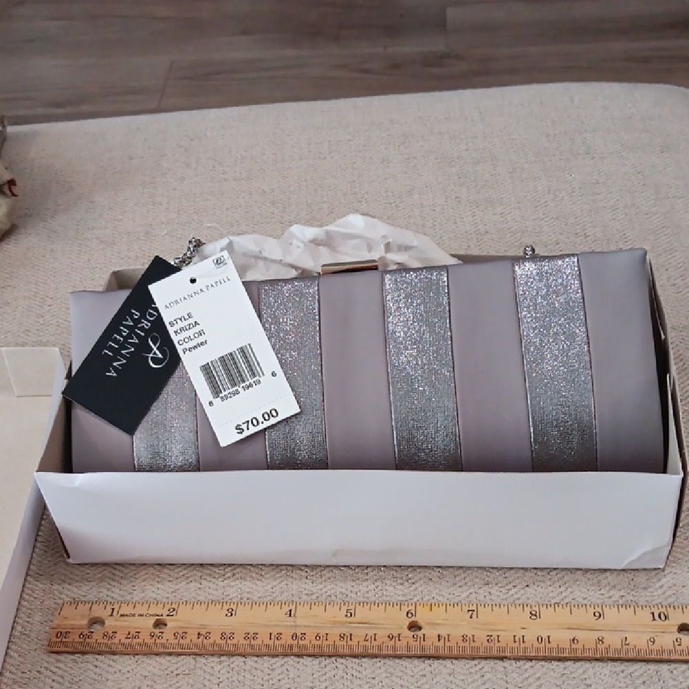 Adrianna Papell Silver and Gray Evening Clutch